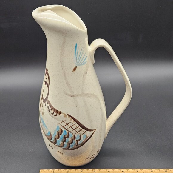 Vtg Red Wing Pottery Bob White Quail Water Pitcher Ice Lip Cream Color MCM 60 Oz - Picture 8 of 8